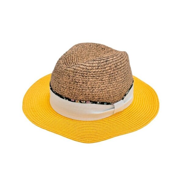 NWT Magid Hats Natural & Yellow White Ribbon Fedora Summer Hat - Picture 1 of 12